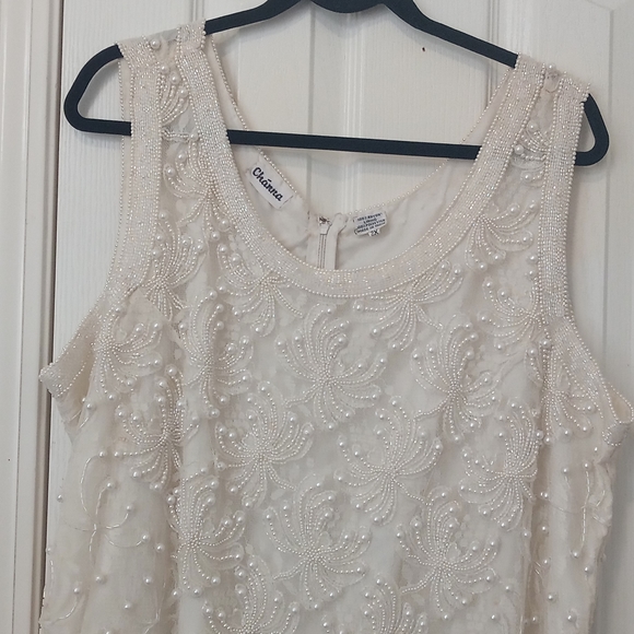 Cream color formal dress with lace, pearls and sequins 2X NWOT - Picture 1 of 11